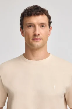 Camiseta beige básica de cuello redondo y bordado Rigby Best