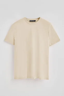 Camiseta beige básica de cuello redondo y bordado Rigby Best
