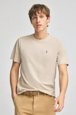 Camiseta beige de algodón flamé y bordado Rigby Go