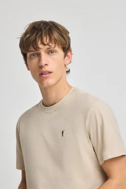 Camiseta beige de algodón flamé y bordado Rigby Go