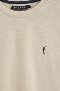 Camiseta beige de algodón flamé y bordado Rigby Go
