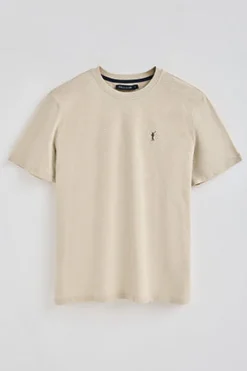 Camiseta beige de algodón flamé y bordado Rigby Go