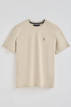 Camiseta beige de algodón flamé y bordado Rigby Go