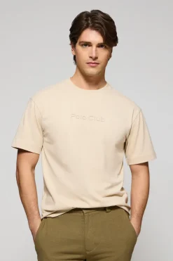 Camiseta beige de manga corta y cuello redondo con logotipo Polo Club