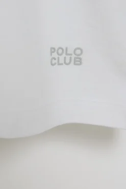 Camiseta blanca básica de cuello pico con logo engomado