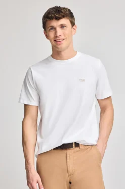 Camiseta blanca básica de cuello redondo con detalle bordado