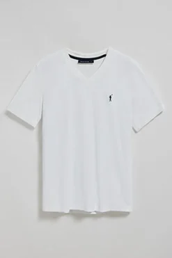 Camiseta blanca con cuello de pico y logo bordado Rigby Go