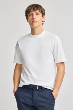 Camiseta blanca de algodón y lino con bordado Rigby Go