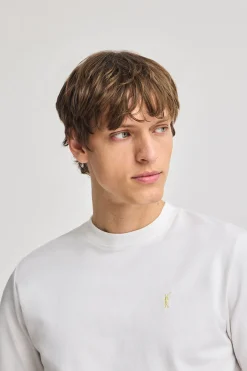 Camiseta blanca de algodón y lino con bordado Rigby Go