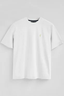 Camiseta blanca de algodón y lino con bordado Rigby Go