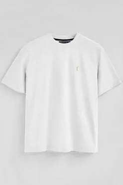 Camiseta blanca de algodón y lino con bordado Rigby Go
