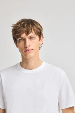 Camiseta blanca de algodón flamé y bordado Rigby Go