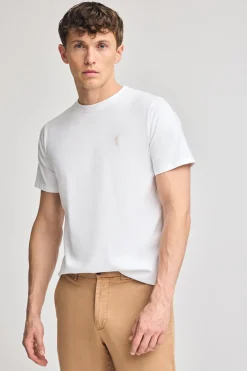Camiseta blanca de cuello redondo y Big Rigby Go engomado