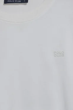 Camiseta blanca de cuello redondo con logo engomado Polo Club