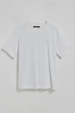 Camiseta blanca de cuello redondo con logo engomado Polo Club