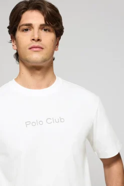 Camiseta blanca de manga corta y cuello redondo con logotipo Polo Club