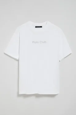 Camiseta blanca de manga corta y cuello redondo con logotipo Polo Club
