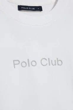 Camiseta blanca de manga corta y cuello redondo con logotipo Polo Club