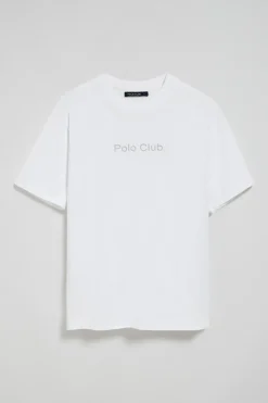 Camiseta blanca de manga corta y cuello redondo con logotipo Polo Club