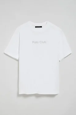Camiseta blanca de manga corta y cuello redondo con logotipo Polo Club