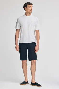Camiseta blanca en lino y algodón de cuello redondo y monograma bordado