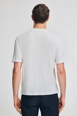 Camiseta blanca en lino y algodón de cuello redondo y monograma bordado