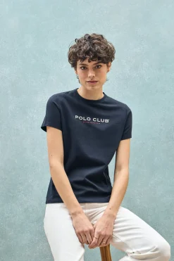 Camiseta básica azul marino con logo engomado Polo Club
