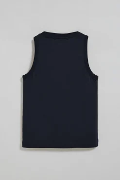 Camiseta básica azul marino sin mangas y cuello redondo con logo bordado Rigby Go