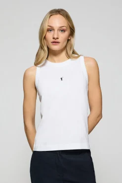 Camiseta básica blanca sin mangas y cuello redondo con logo bordado Rigby Go