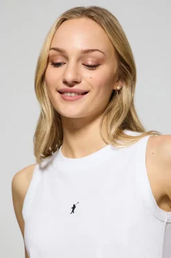 Camiseta básica blanca sin mangas y cuello redondo con logo bordado Rigby Go