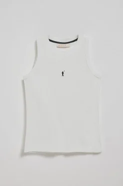 Camiseta básica blanca sin mangas y cuello redondo con logo bordado Rigby Go