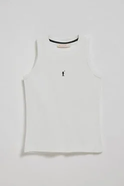 Camiseta básica blanca sin mangas y cuello redondo con logo bordado Rigby Go