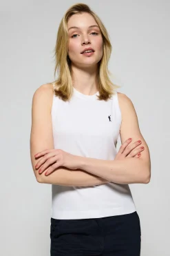 Camiseta básica blanca sin mangas y cuello redondo con logo bordado Rigby Go
