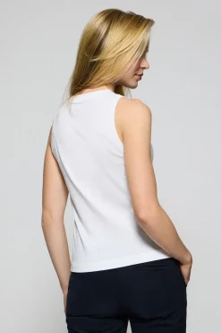 Camiseta básica blanca sin mangas y cuello redondo con logo bordado Rigby Go