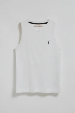 Camiseta básica blanca sin mangas y cuello redondo con logo bordado Rigby Go