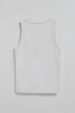 Camiseta básica blanca sin mangas y cuello redondo con logo bordado Rigby Go