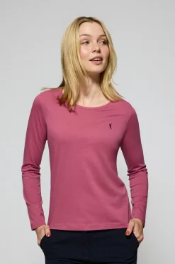 Camiseta básica de manga larga color rosa vino con logo Rigby Go