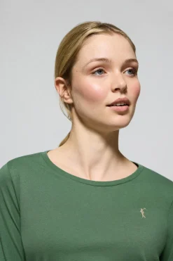 Camiseta básica de manga larga verde con logo Rigby Go