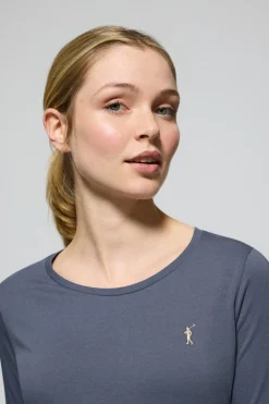 Camiseta básica de manga larga azul denim con logo Rigby Go