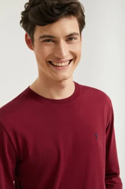 Camiseta básica granate de manga larga con logo Rigby Go