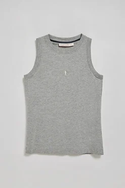Camiseta básica gris vigoré sin mangas y cuello redondo con logo bordado Rigby Go