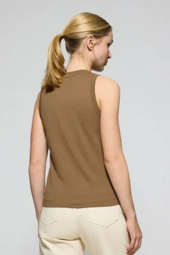 Camiseta básica marrón sin mangas y cuello redondo con logo bordado Rigby Go