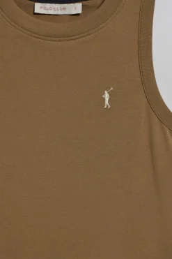 Camiseta básica marrón sin mangas y cuello redondo con logo bordado Rigby Go