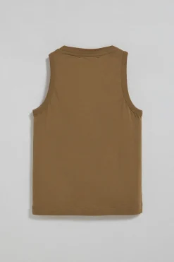 Camiseta básica marrón sin mangas y cuello redondo con logo bordado Rigby Go