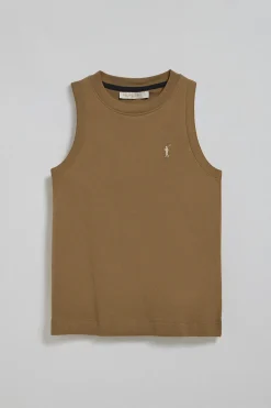 Camiseta básica marrón sin mangas y cuello redondo con logo bordado Rigby Go