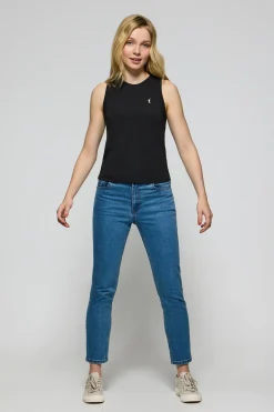 Camiseta básica negra sin mangas y cuello redondo con logo bordado Rigby Go