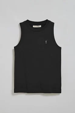 Camiseta básica negra sin mangas y cuello redondo con logo bordado Rigby Go
