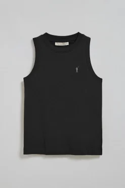 Camiseta básica negra sin mangas y cuello redondo con logo bordado Rigby Go