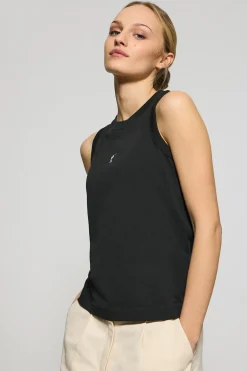 Camiseta básica negra sin mangas y cuello redondo con logo bordado Rigby Go