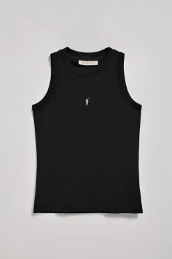 Camiseta básica negra sin mangas y cuello redondo con logo bordado Rigby Go